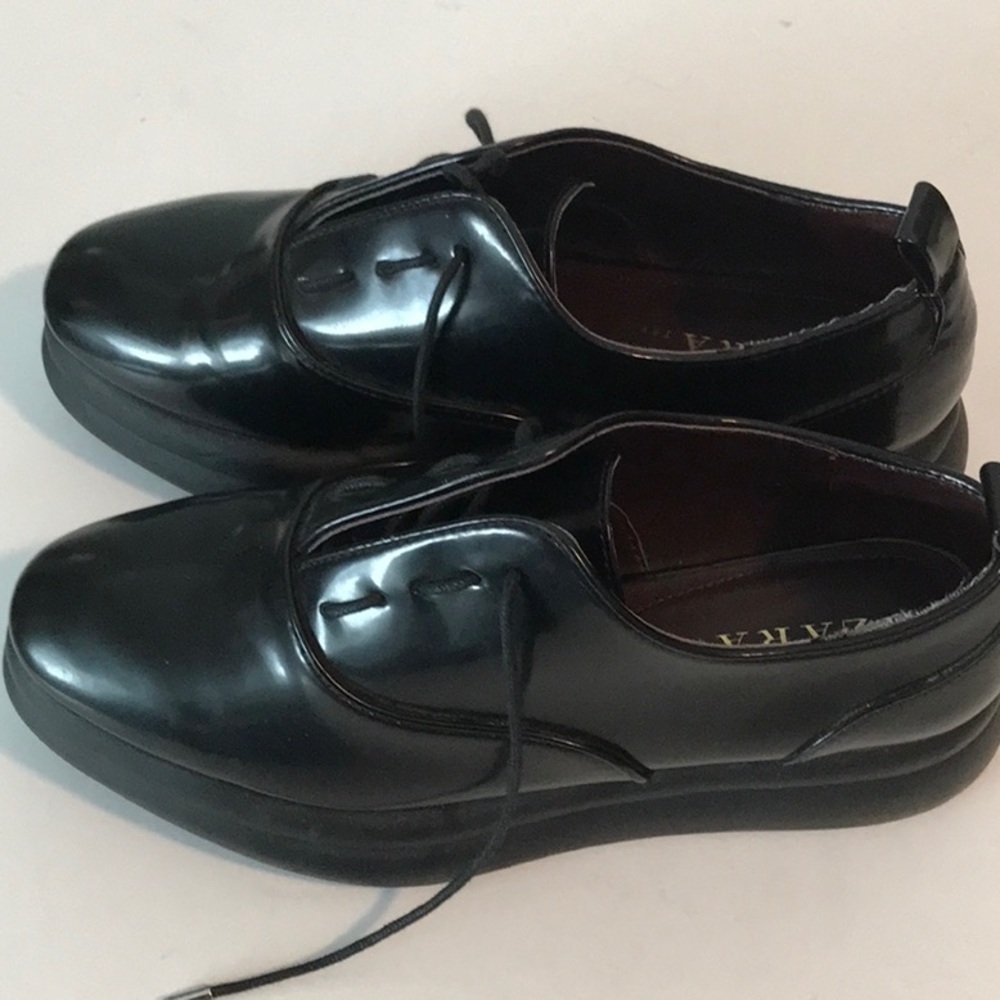 ZARA BLACK Derby Oxford Platform Faux PATENT LEATHER SHOES Size 5/EU36 NWOT - Picture 7 of 16